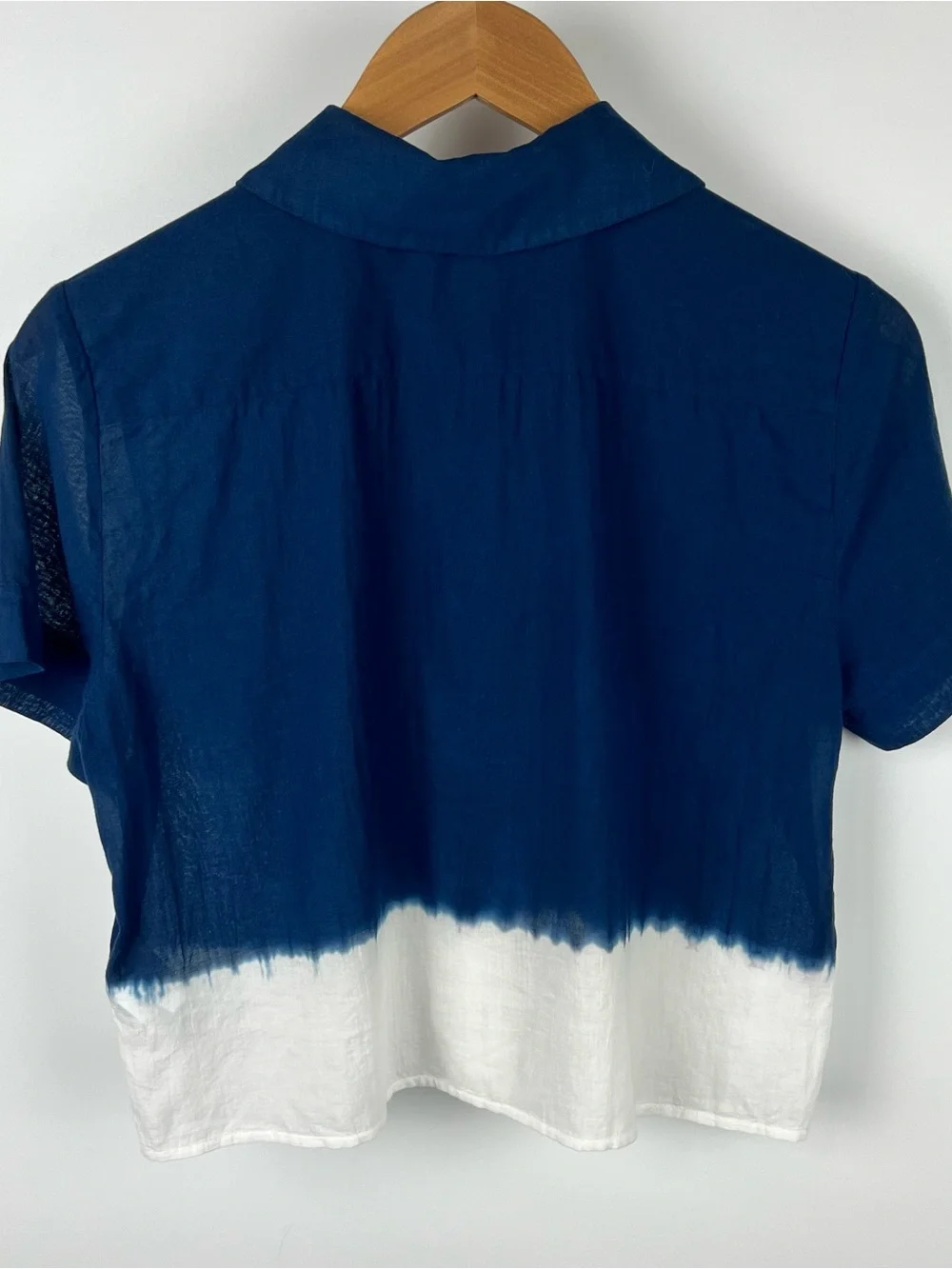 J. Crew Dip-Dyed Gamine Short Sleeve Cotton Button Down Shirt 2024 Blue White 4